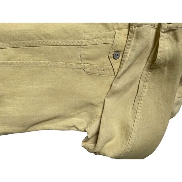 Eddie Bauer Size L Tall Lightweight Linen Yellow Button Up Shirt Jacket - Picture 10 of 11